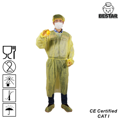 Πολυπροπυλενίου μη-επικίνδυνες κίτρινες μίας χρήσης εσθήτες εσθήτων PPE αποστειρωμένες μίας χρήσης