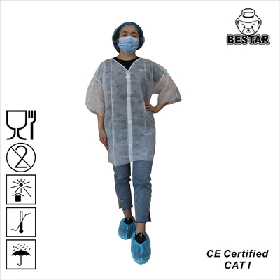 Μίας χρήσης άσπρο σακάκι παλτών SSP εργαστηρίων αντι σκόνης FDA με την ελαστική μανσέτα