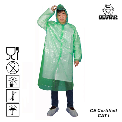 Αδιάβροχο μίας χρήσης πλαστικό Poncho βροχής PE αδιάβροχων με την κουκούλα